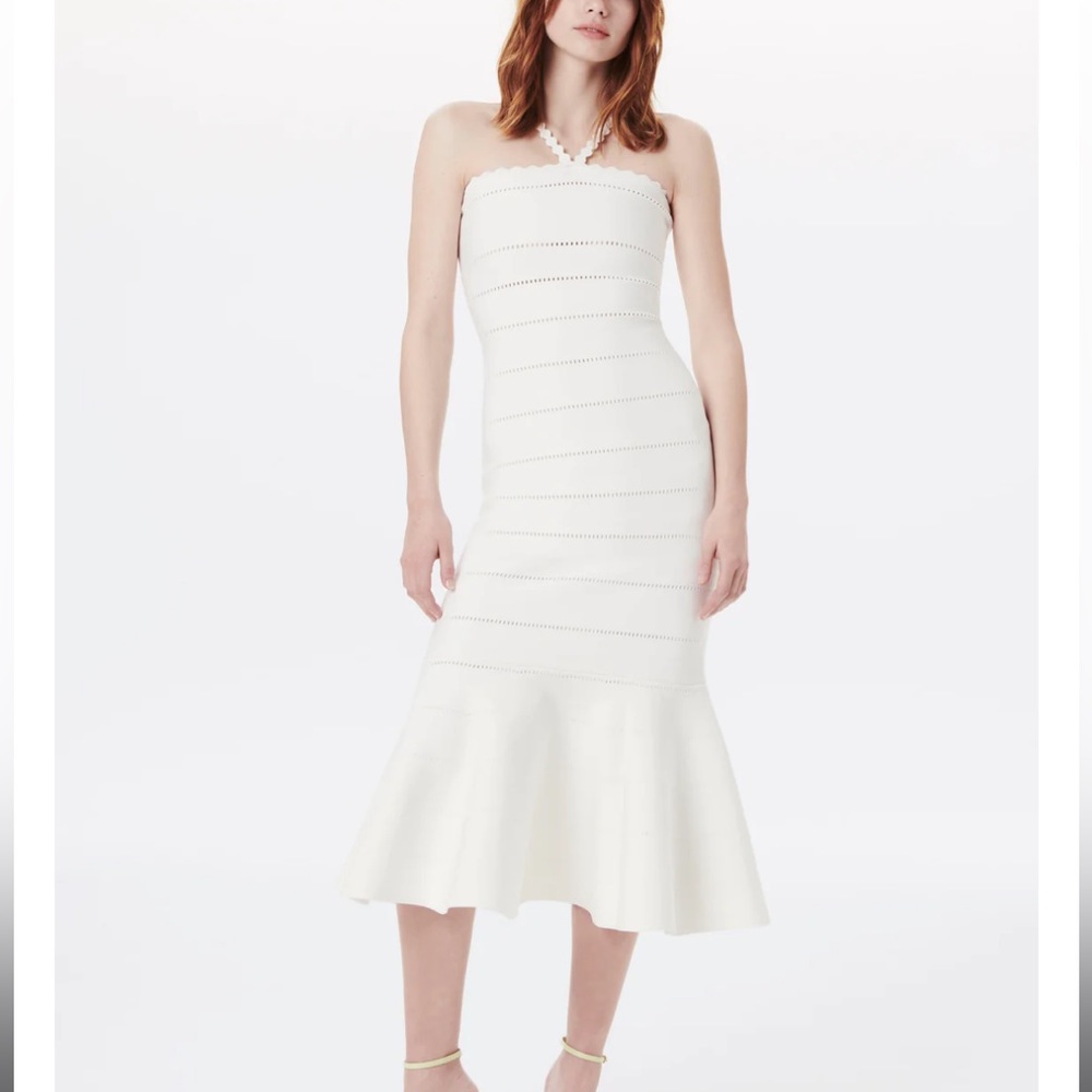 Scalloped Strap Flare Dress In White